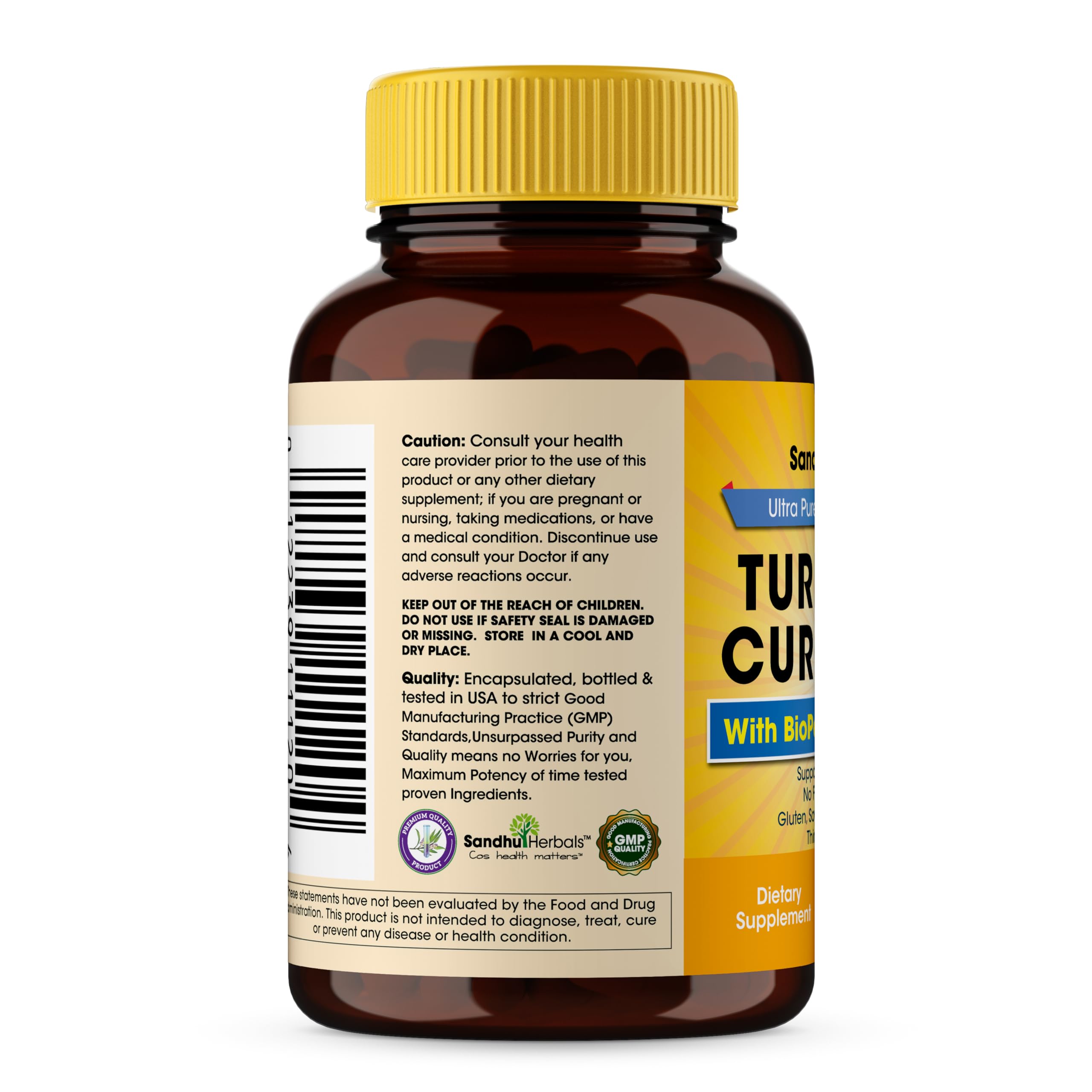SANDHUHERBALS Turmeric Curcumin Capsules side view