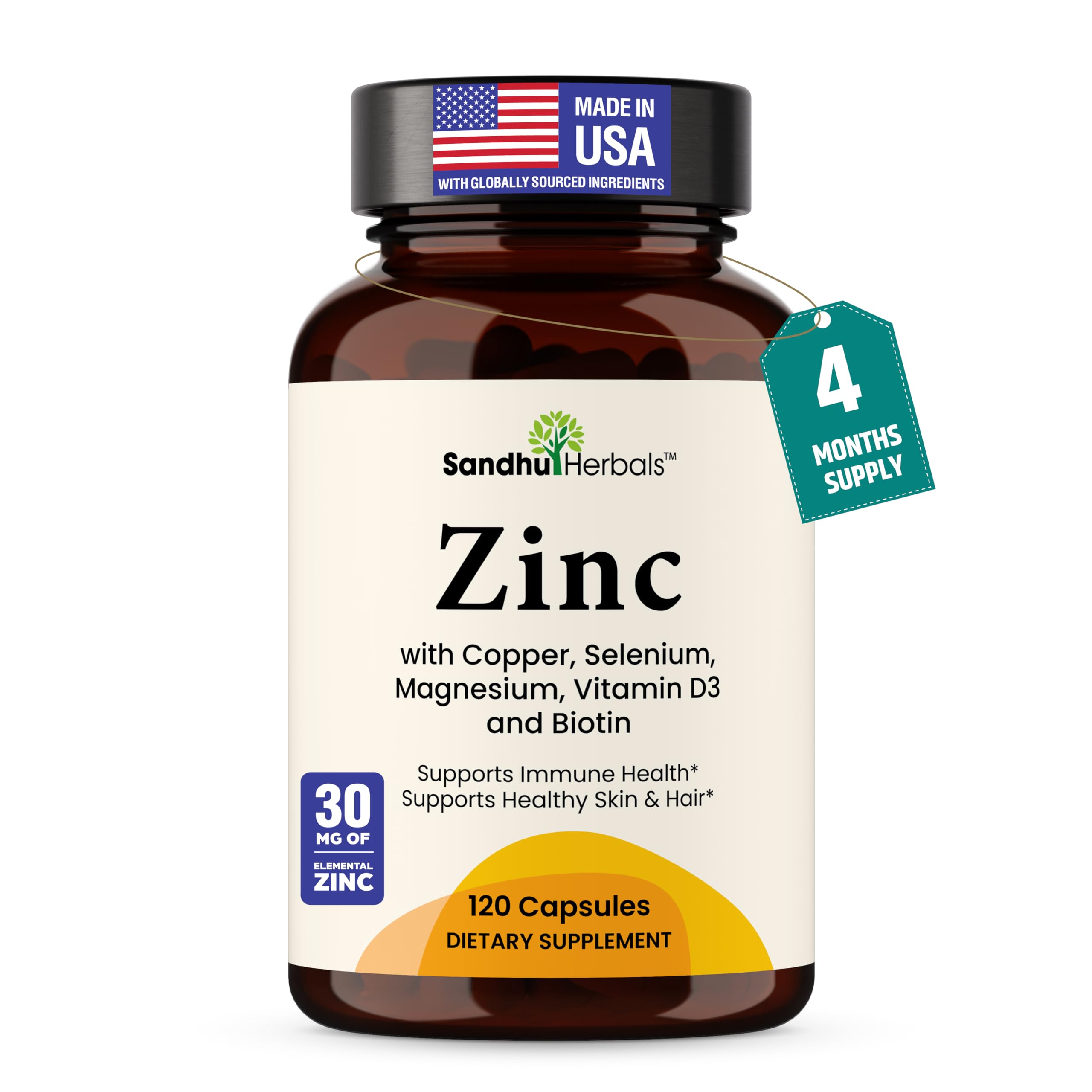 SANDHUHERBALS Zinc 30mg Supplement front view
