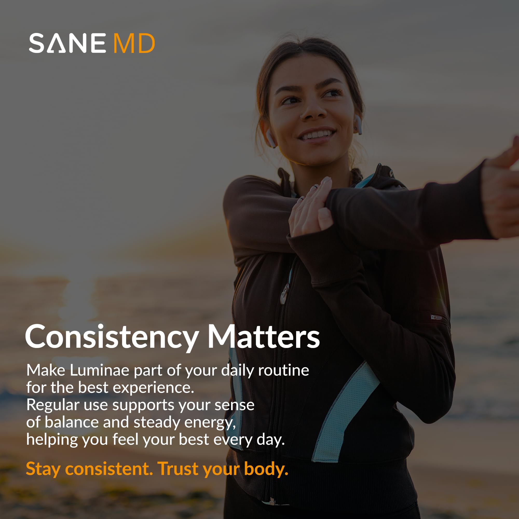 SANE Luminae 7-Keto DHEA Supplement on a wooden table