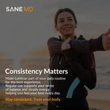 SANE Luminae 7-Keto DHEA Supplement on a wooden table