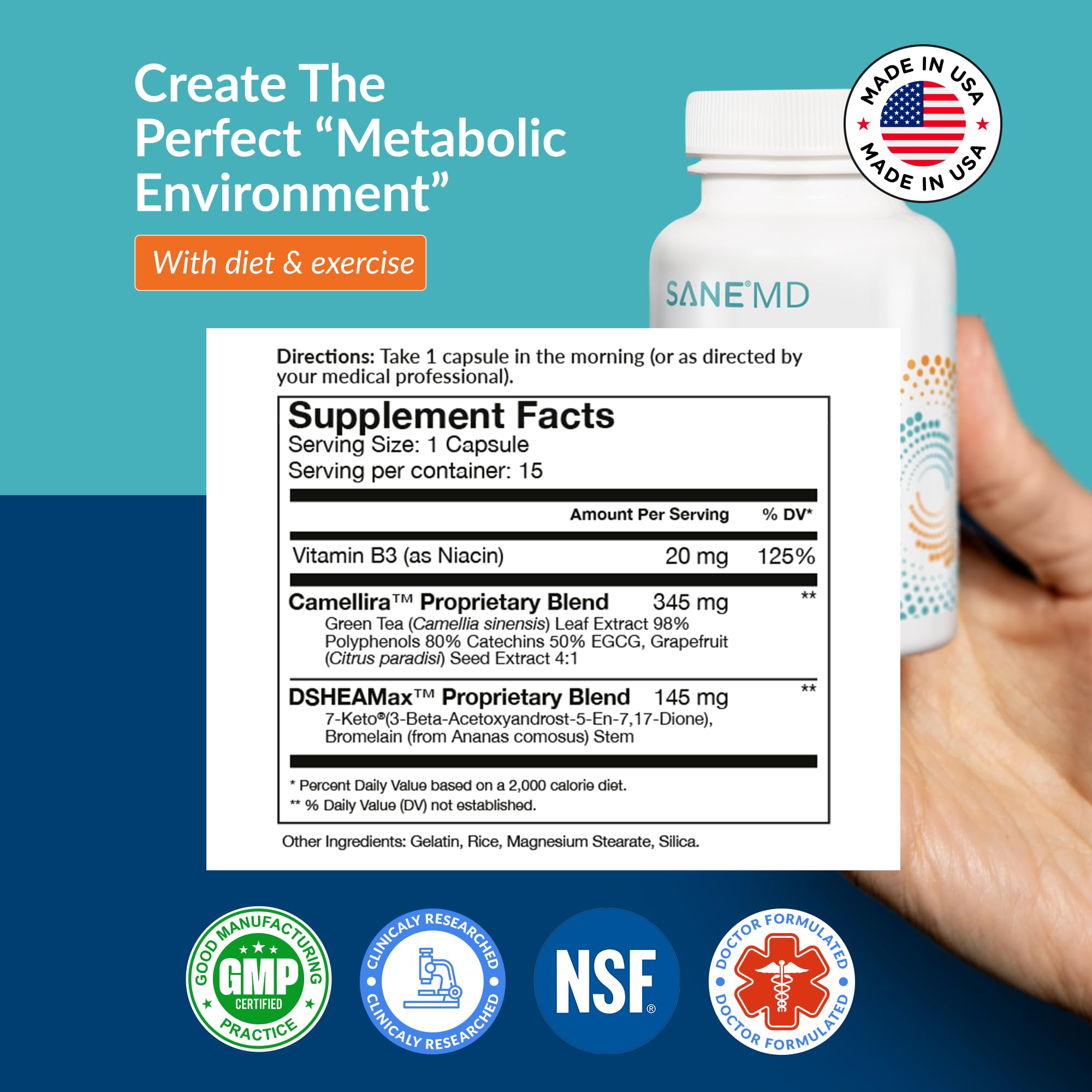 SANE Luminae 7-Keto DHEA Supplement side view