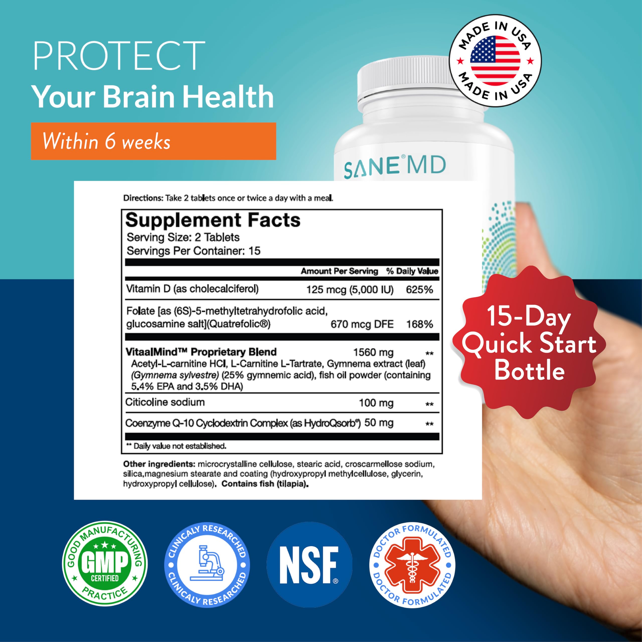 SANE Vitaae Choline Supplement 50g back view with ingredient list
