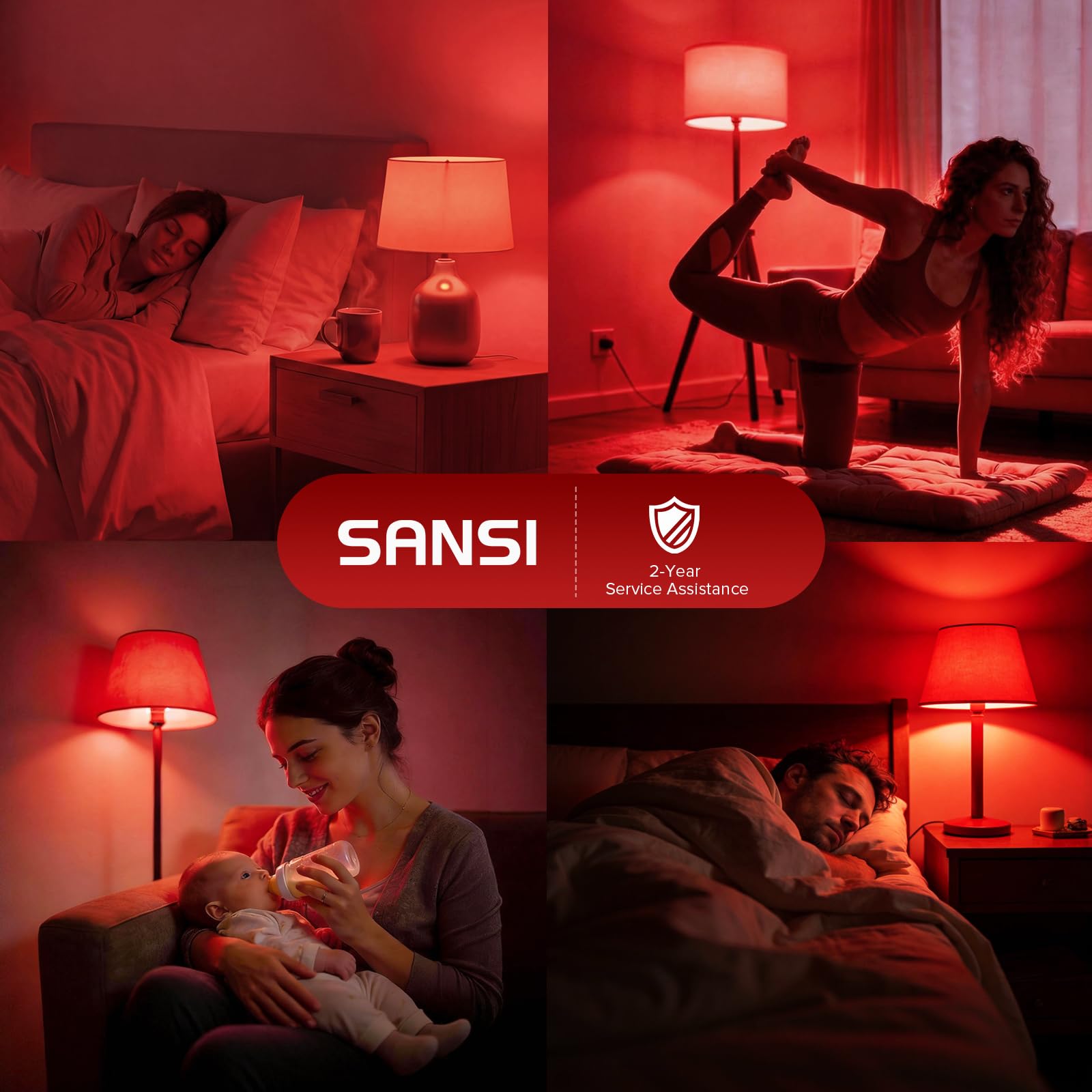 SANSI Deep Red Light Bulb glowing softly in a dark room