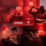 SANSI Deep Red Light Bulb glowing softly in a dark room