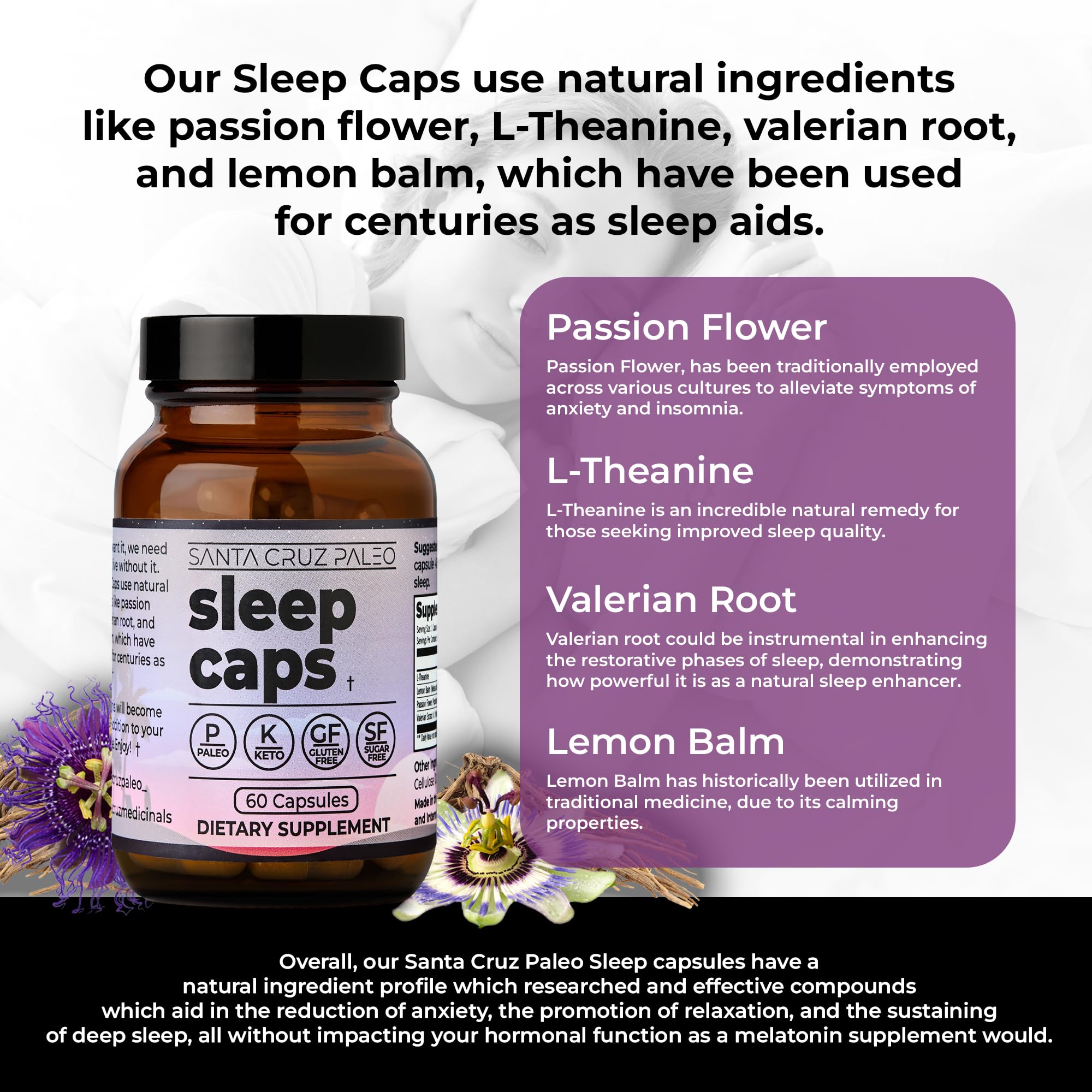 Santa Cruz Paleo Sleep Caps back view with ingredient list
