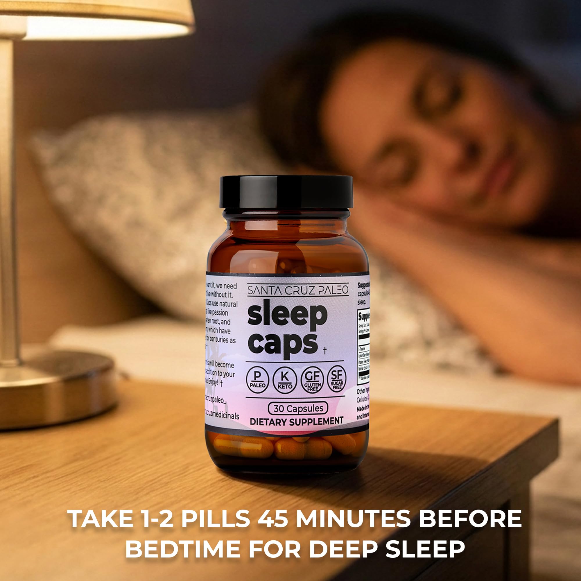 Santa Cruz Paleo Sleep Caps back view with nutritional information