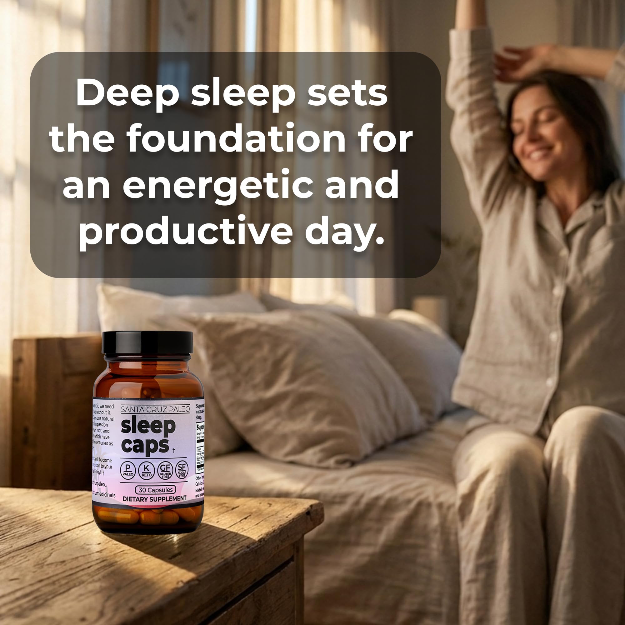 Santa Cruz Paleo Sleep Caps displayed with other dietary supplements