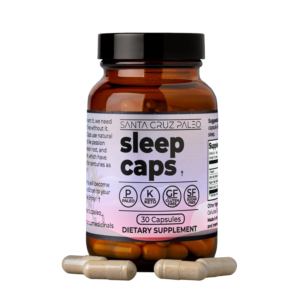 Santa Cruz Paleo Sleep Caps front view with packaging