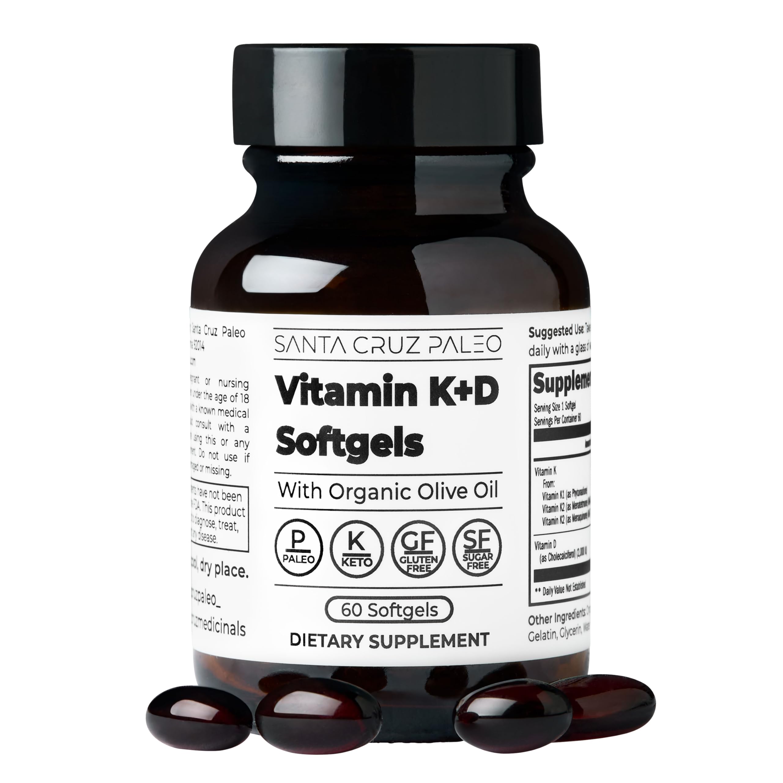 Santa Cruz Paleo Vitamin K + D Softgels front view with packaging