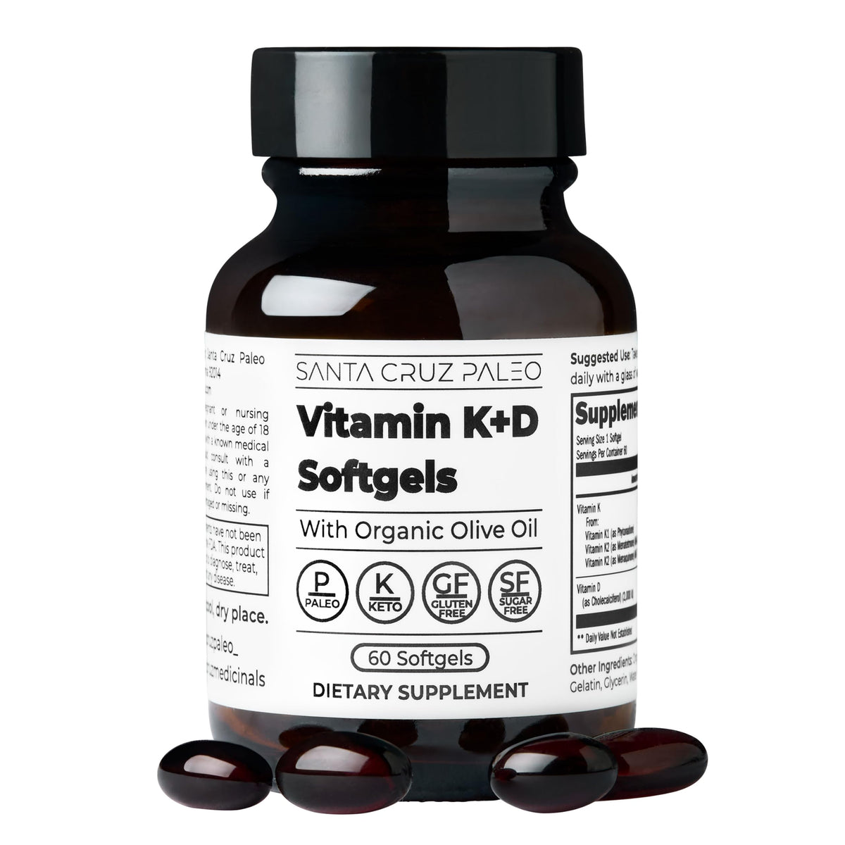 Santa Cruz Paleo Vitamin K + D Softgels front view with packaging
