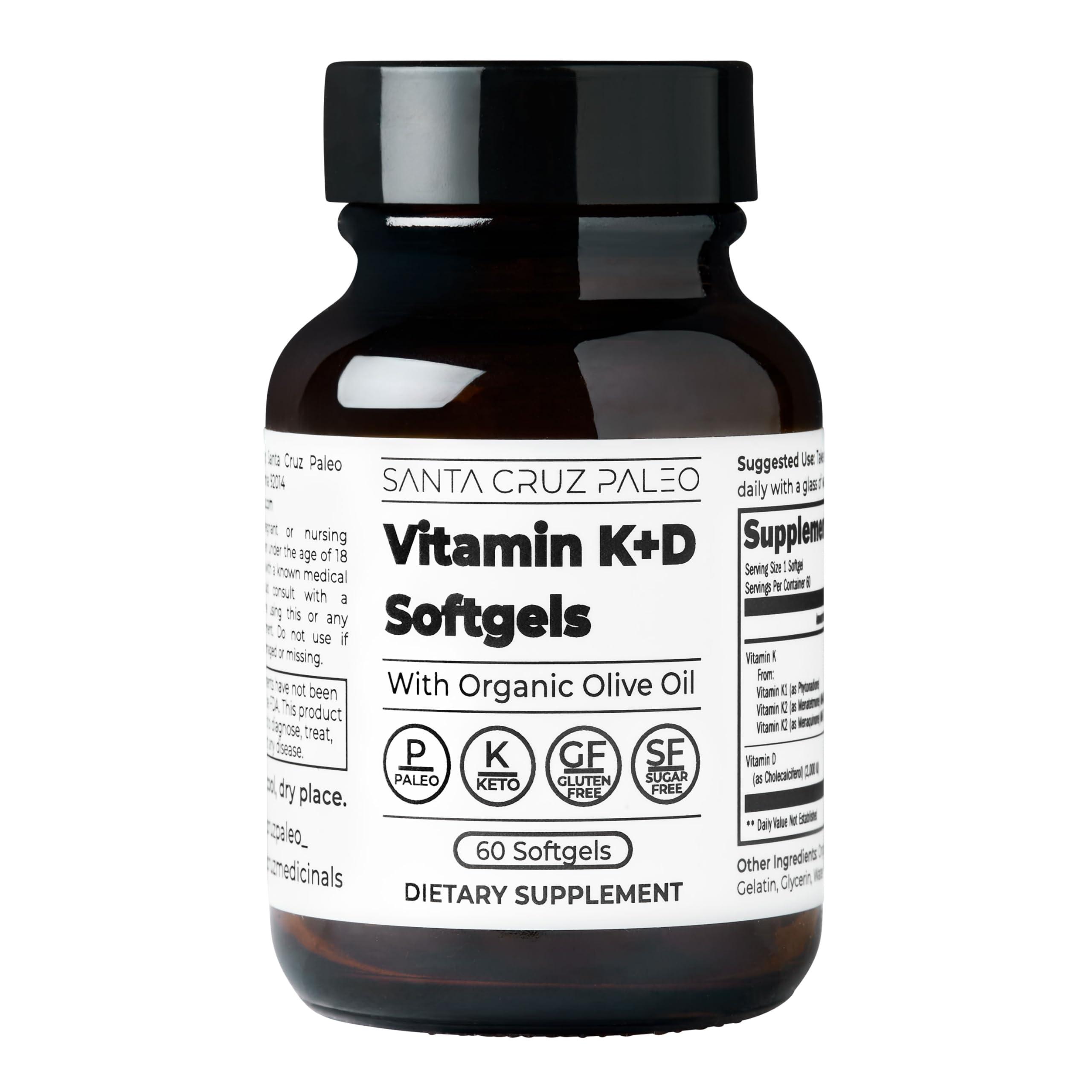 Santa Cruz Paleo Vitamin K + D Softgels side view showing softgel size