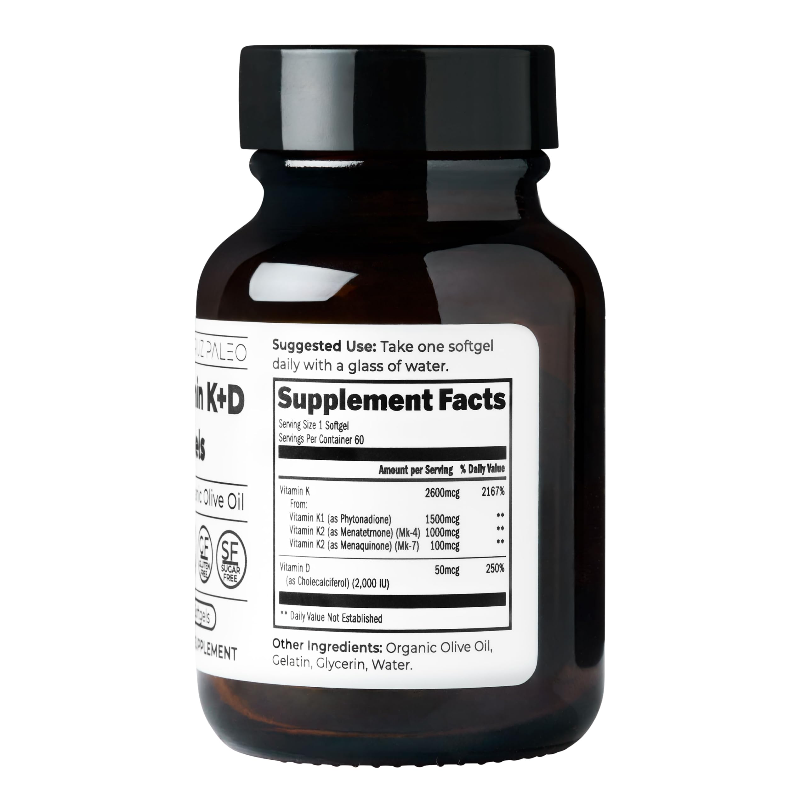Santa Cruz Paleo Vitamin K + D Softgels with organic olive oil ingredient