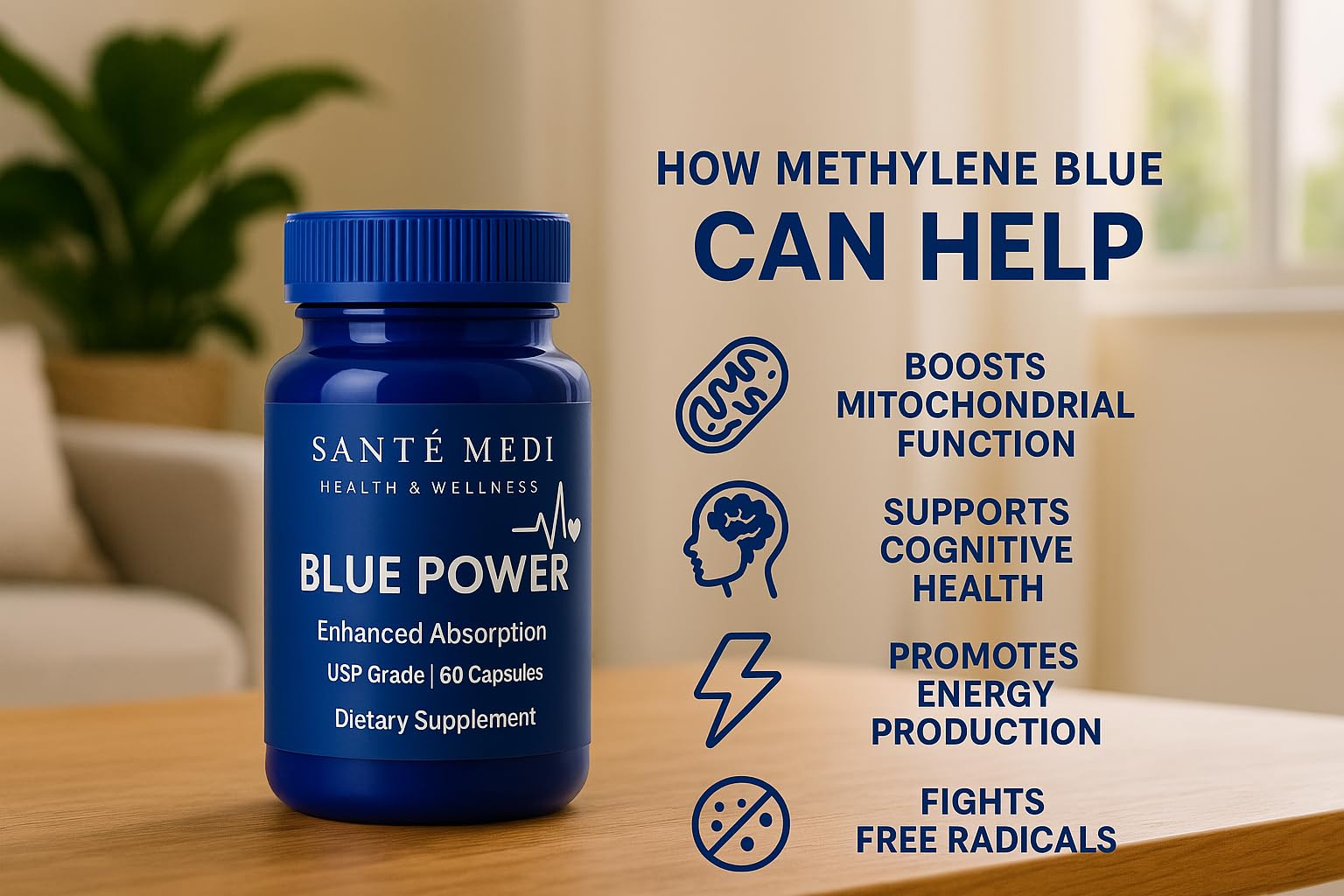 Sante Medi Methylene Blue Capsules 60 Count bottle with label
