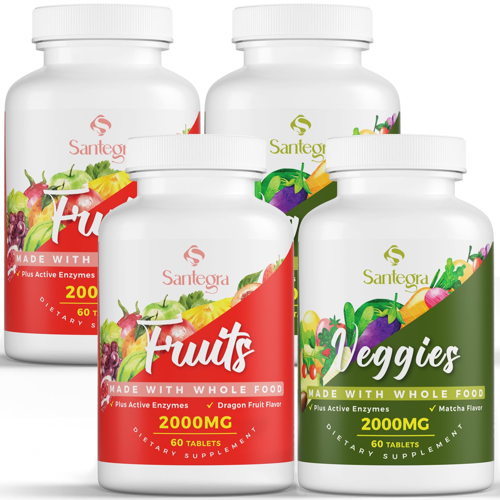 Santegra Fruit & Vegetable Supplement front view of dual bottles