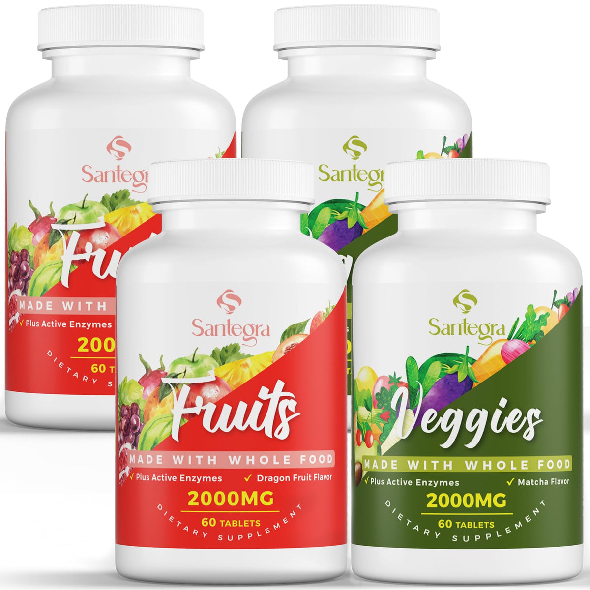 Santegra Fruit & Vegetable Supplement front view of dual bottles