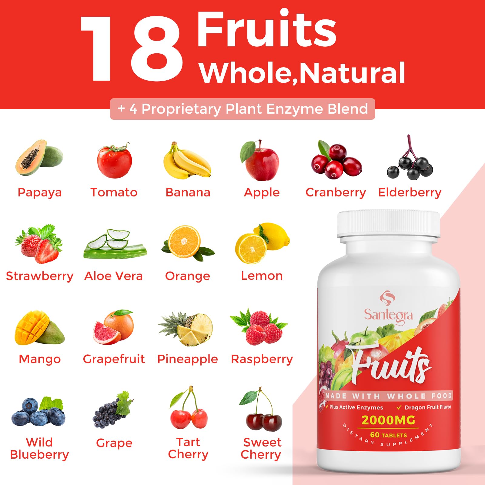 Santegra Fruit & Vegetable Supplement ingredients list on packaging