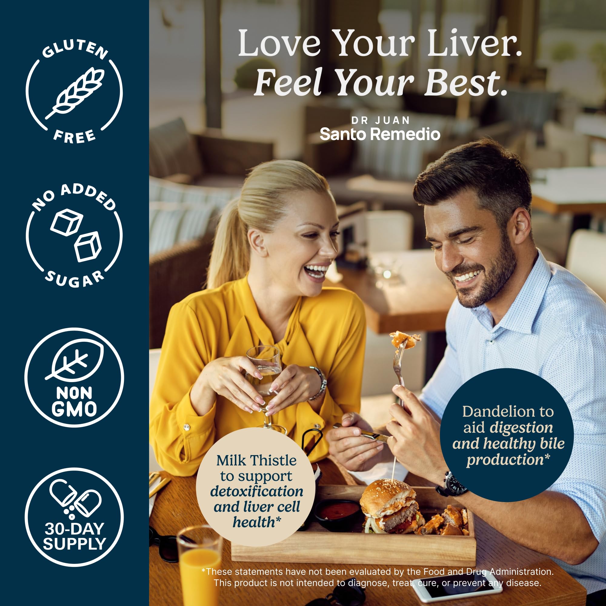 Santo Remedio Liver Health Supplement with a measuring spoon