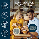 Santo Remedio Liver Health Supplement with a measuring spoon