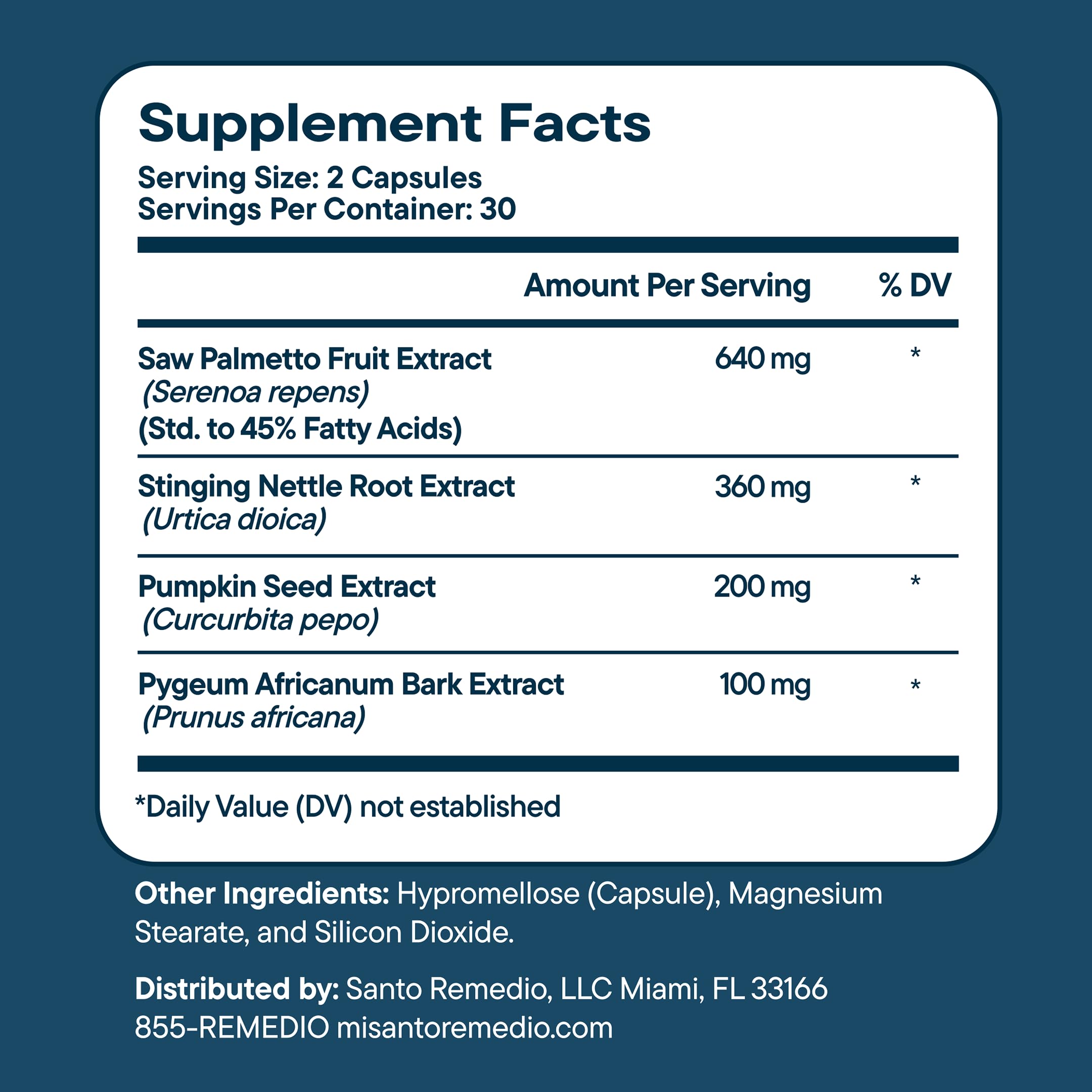Santo Remedio Prostate Health Supplement ingredients list