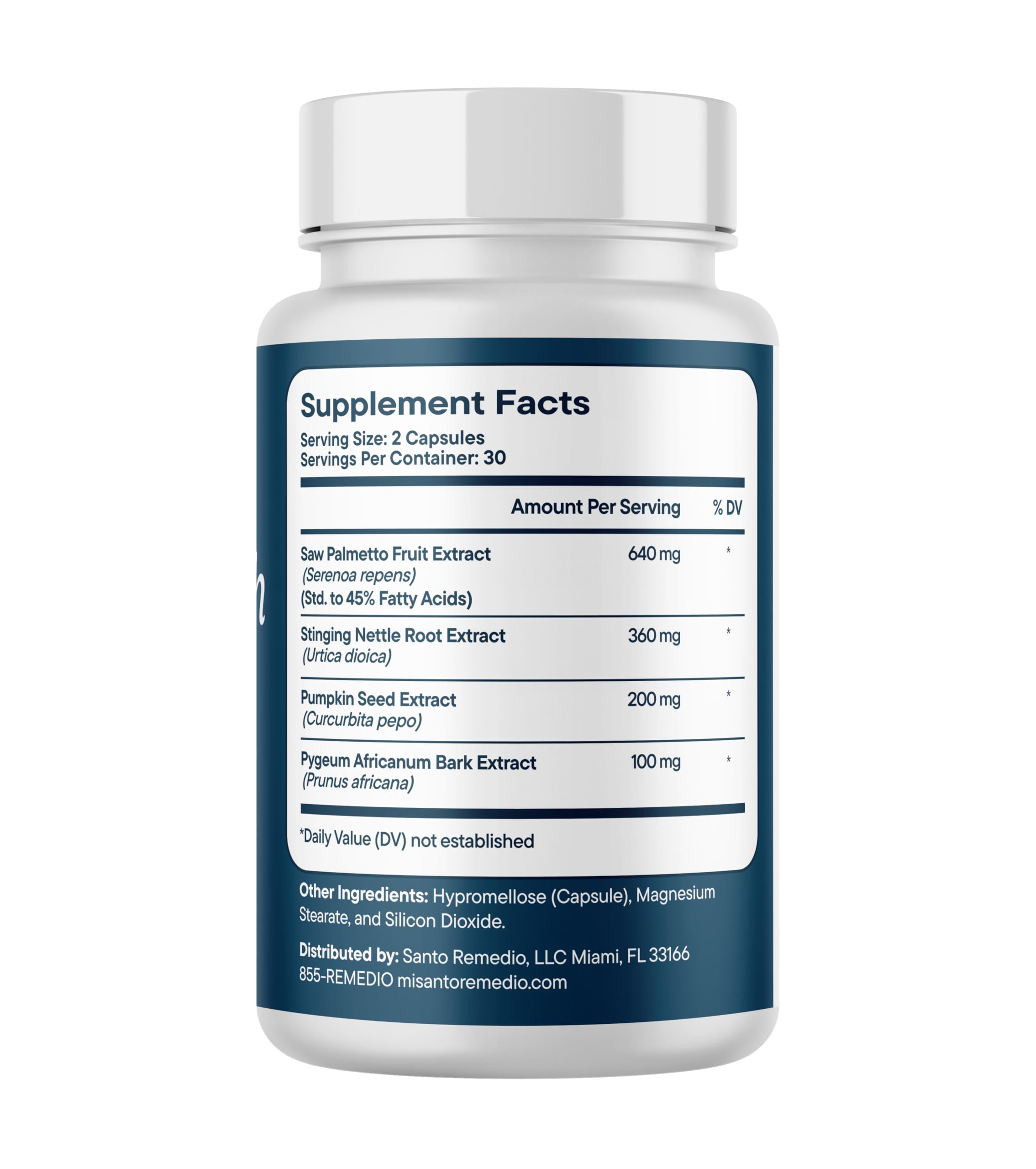 Santo Remedio Prostate Health Supplement packaging side view