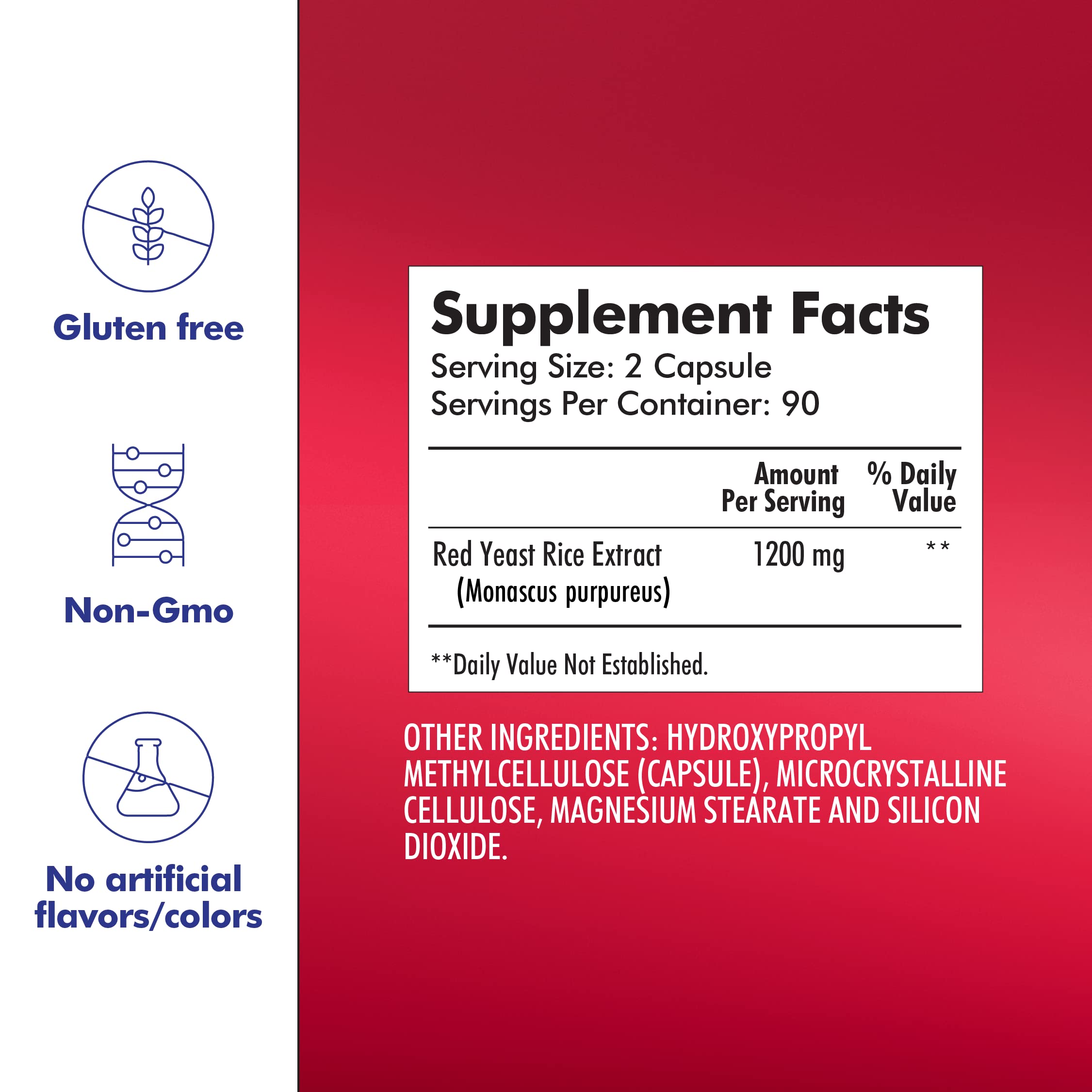 Santo Remedio Red Yeast Rice 1200mg capsules on a wooden table