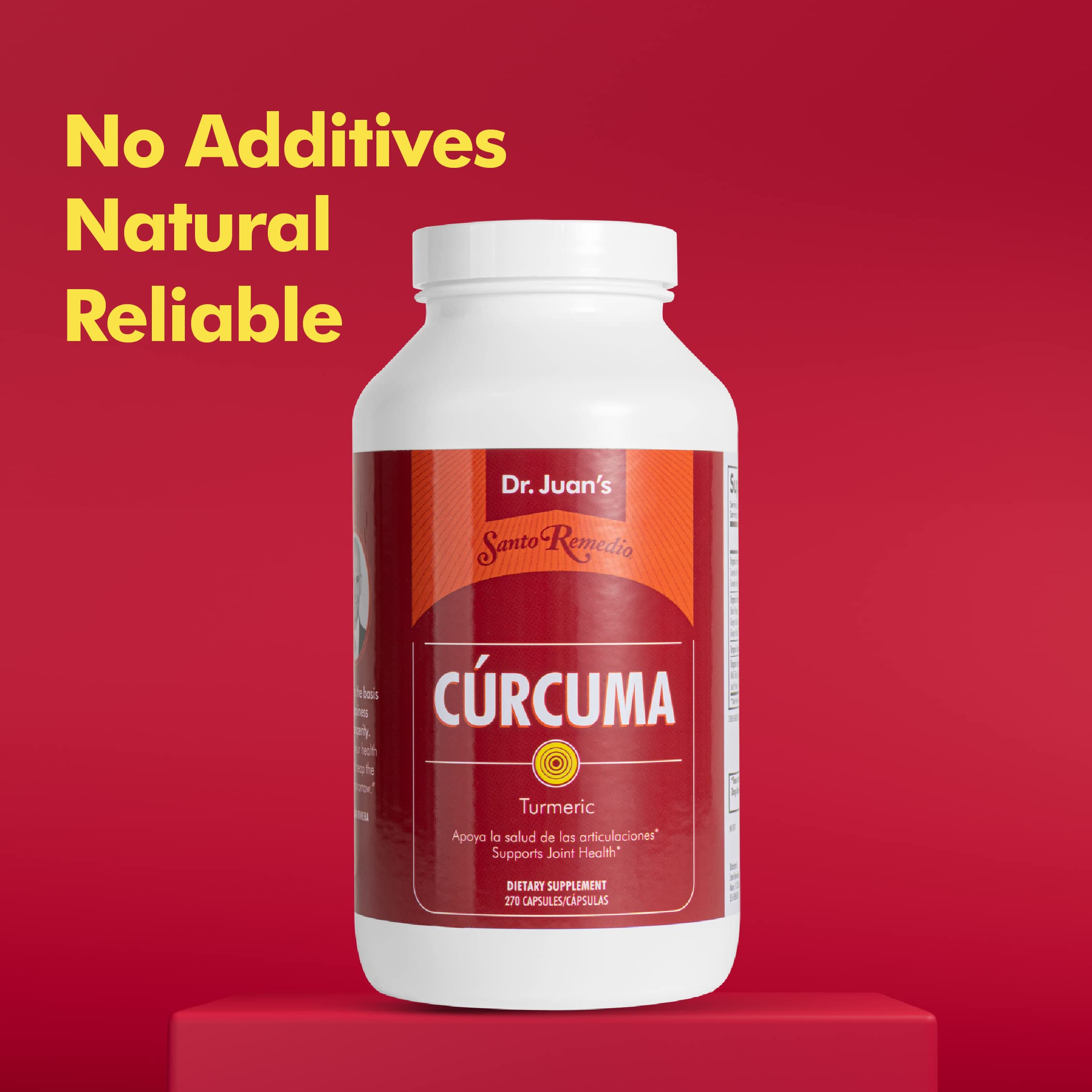 Santo Remedio Turmeric Capsules on a wooden table