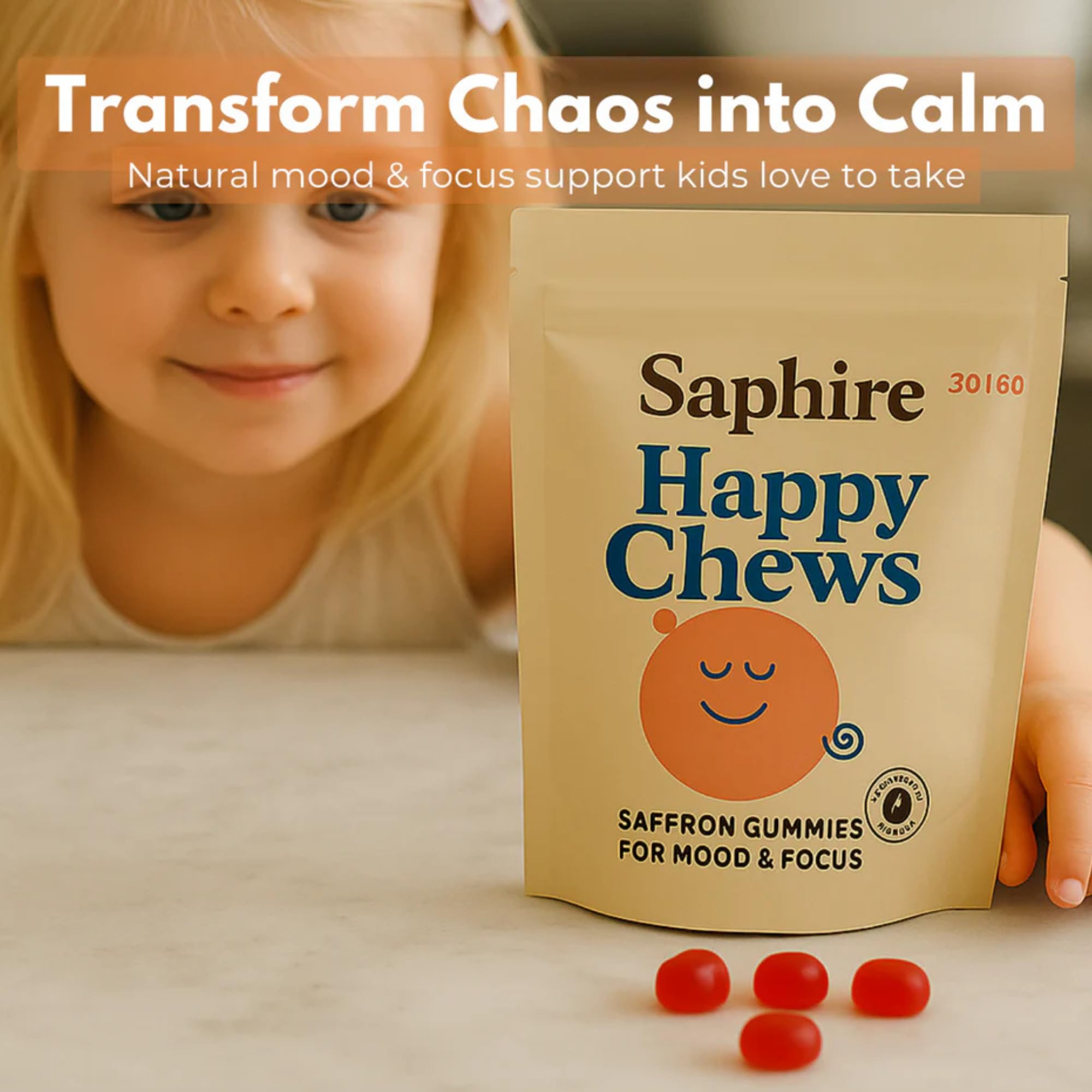 SAPHIRE HAPPY CHEWS Saffron Gummies berry flavour close-up