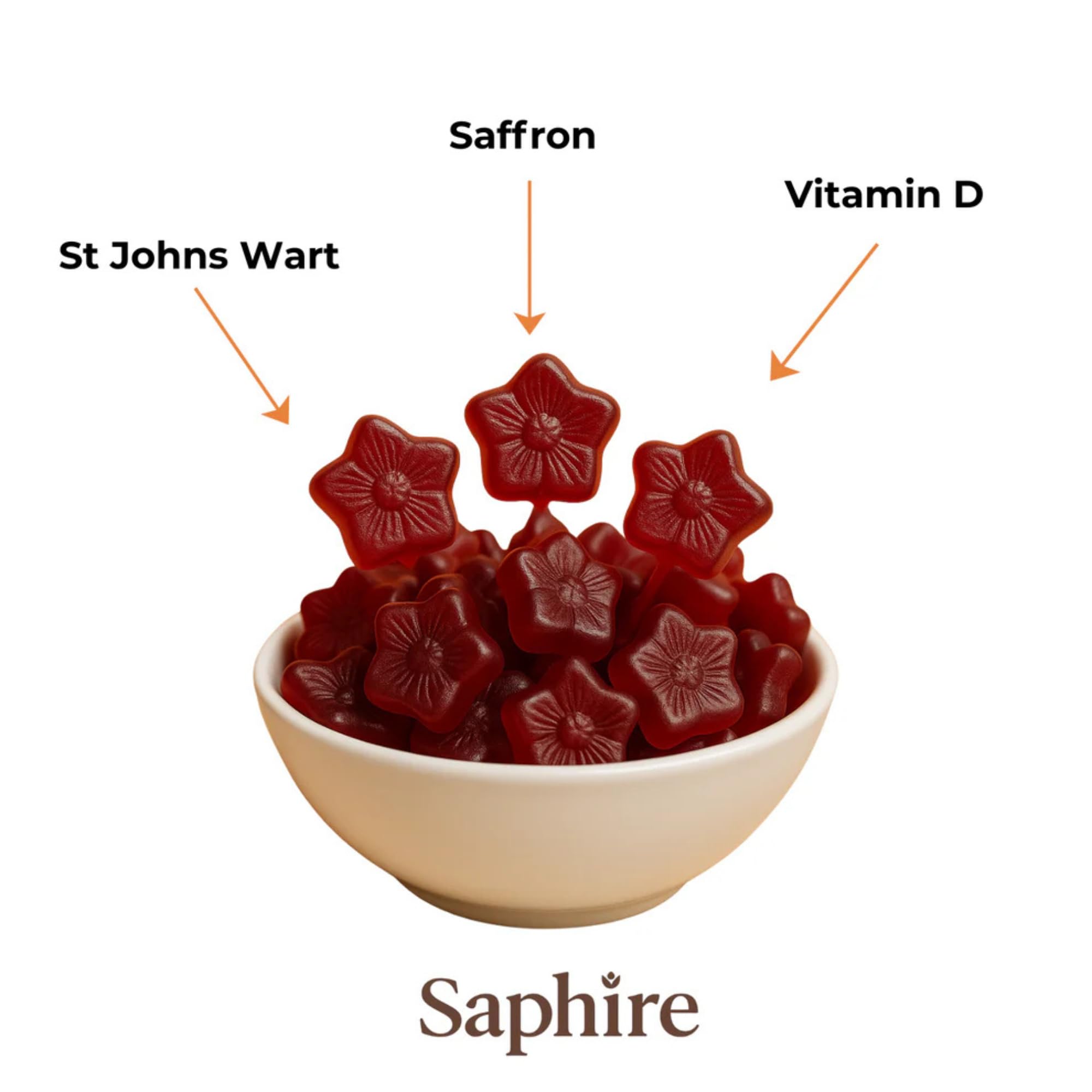 SAPHIRE HAPPY CHEWS Saffron Gummies on a kitchen counter