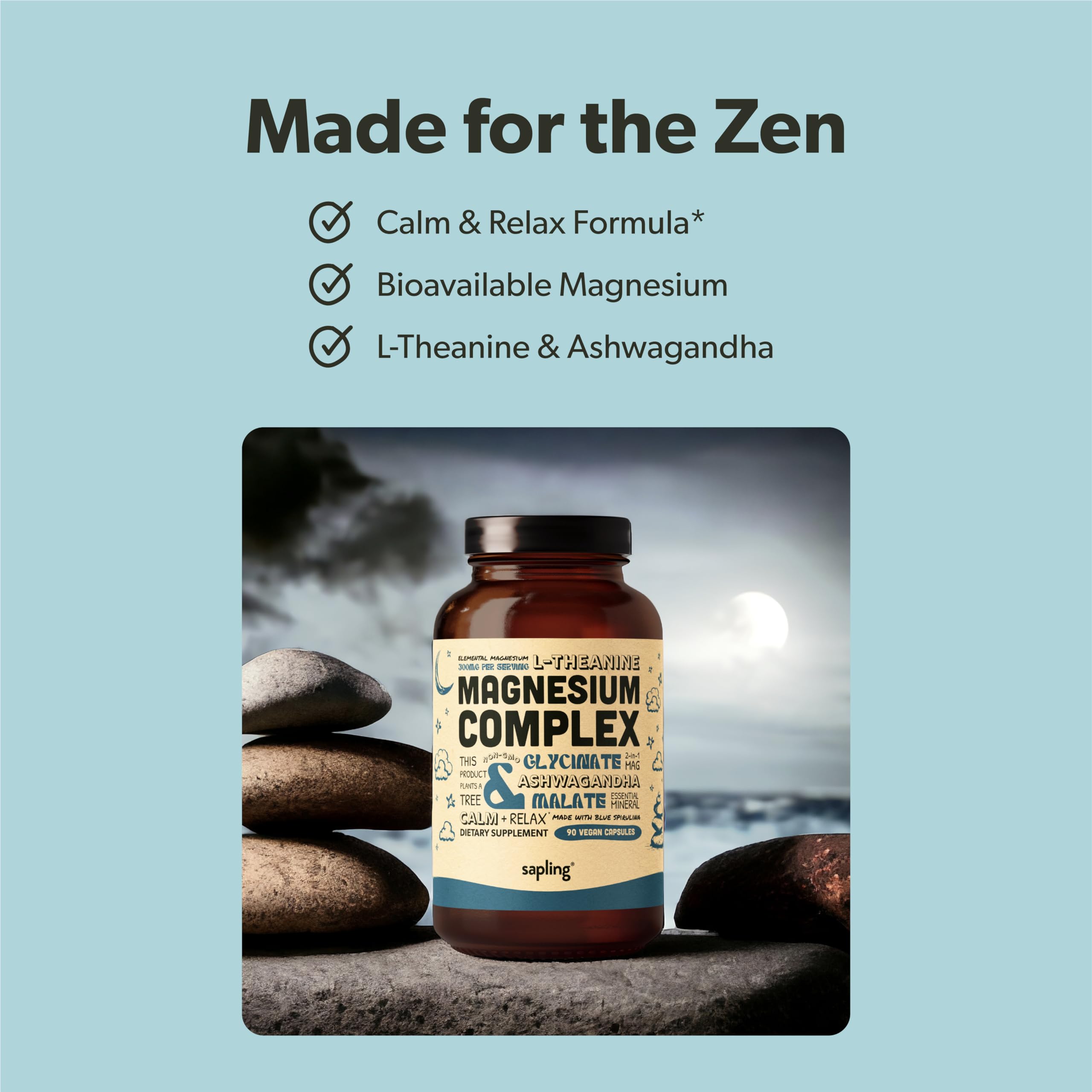 Sapling Magnesium Complex 300mg side view showing capsule