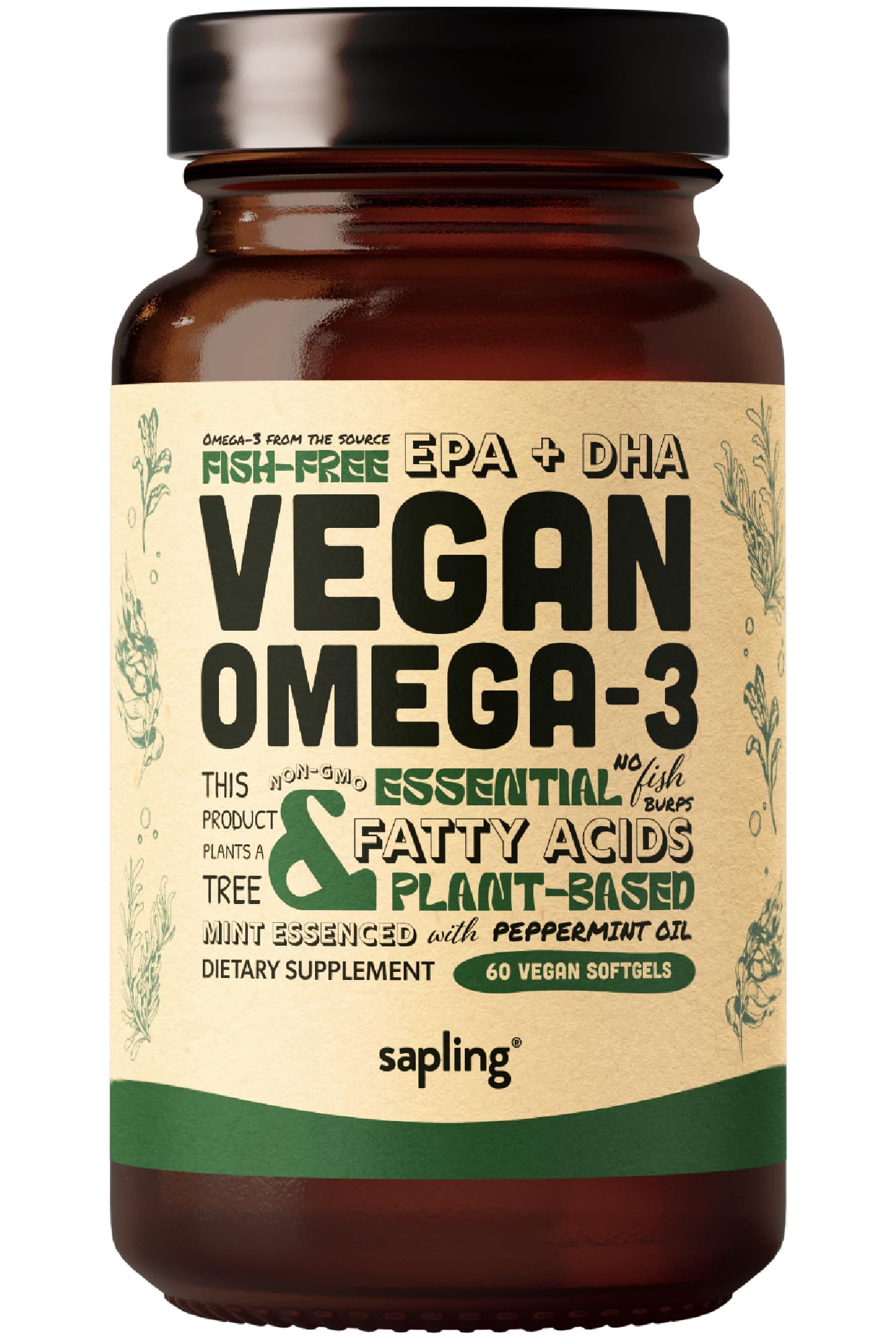 Sapling Vegan Omega-3 Algal Oil Supplement front view