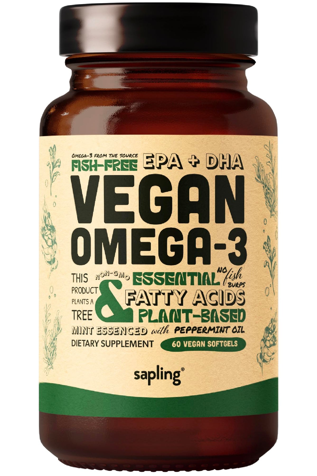 Sapling Vegan Omega-3 Algal Oil Supplement front view