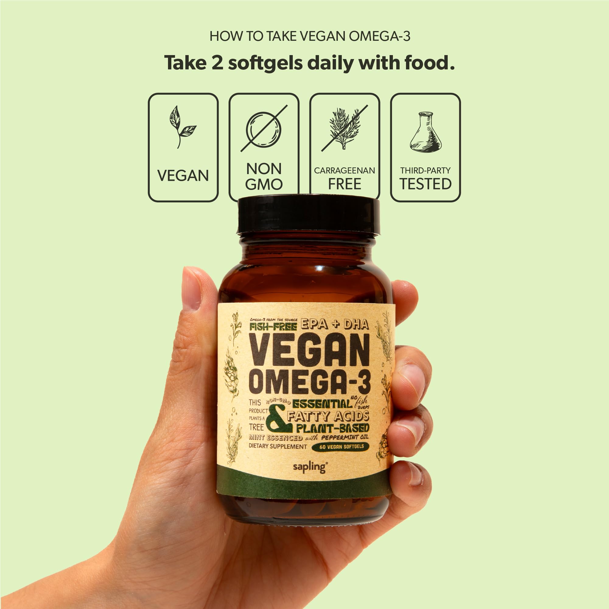 Sapling Vegan Omega-3 Algal Oil Supplement with tree planting commitment