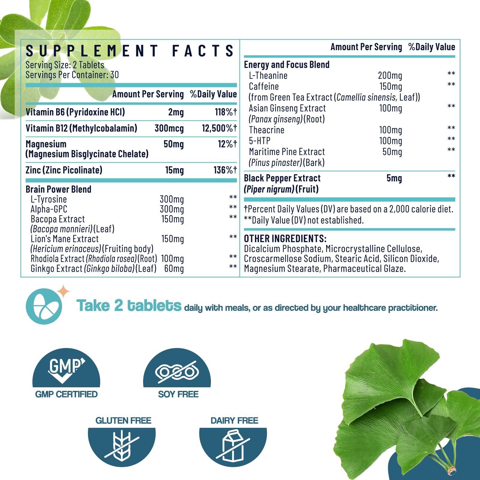 Sapotax 17-in-1 Brain Supplement back view showing ingredients