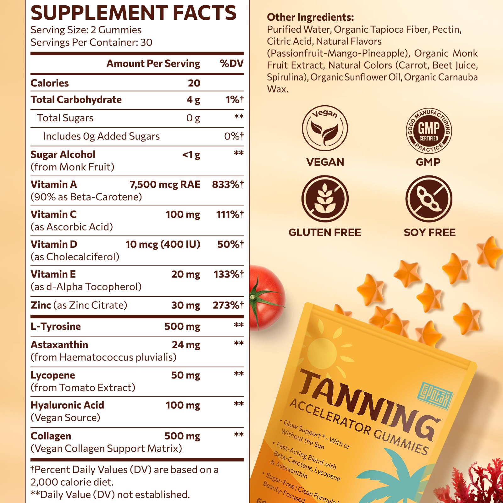 Sapotax Astaxanthin Tanning Gummies tropical flavours close-up