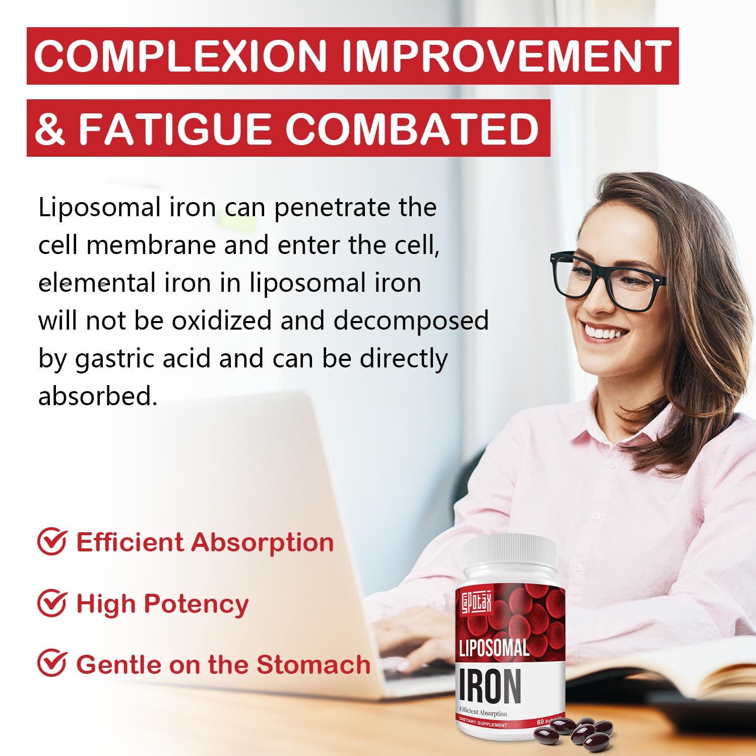 Sapotax Iron Supplement 65mg softgel with measuring spoon