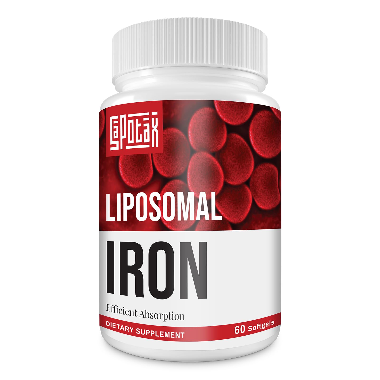 Sapotax Iron Supplement bottle front view with 60 softgels