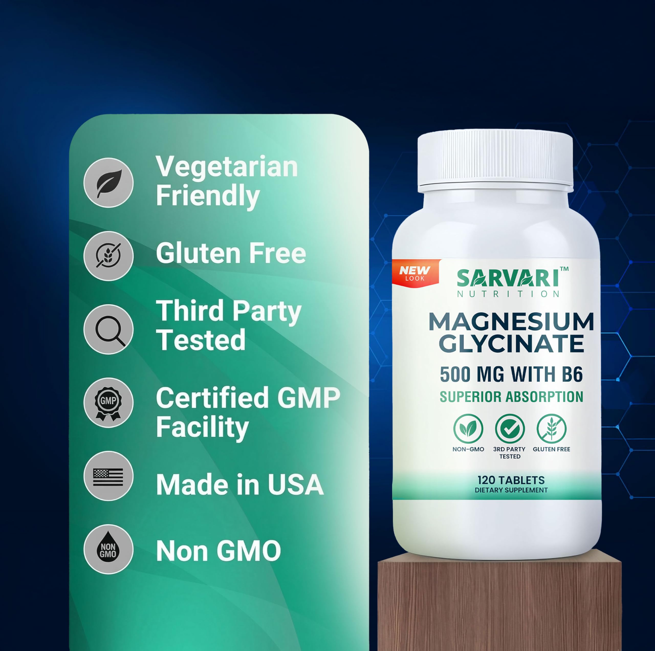 Sarvari Nutrition Magnesium Glycinate 500mg with B6 nutritional information