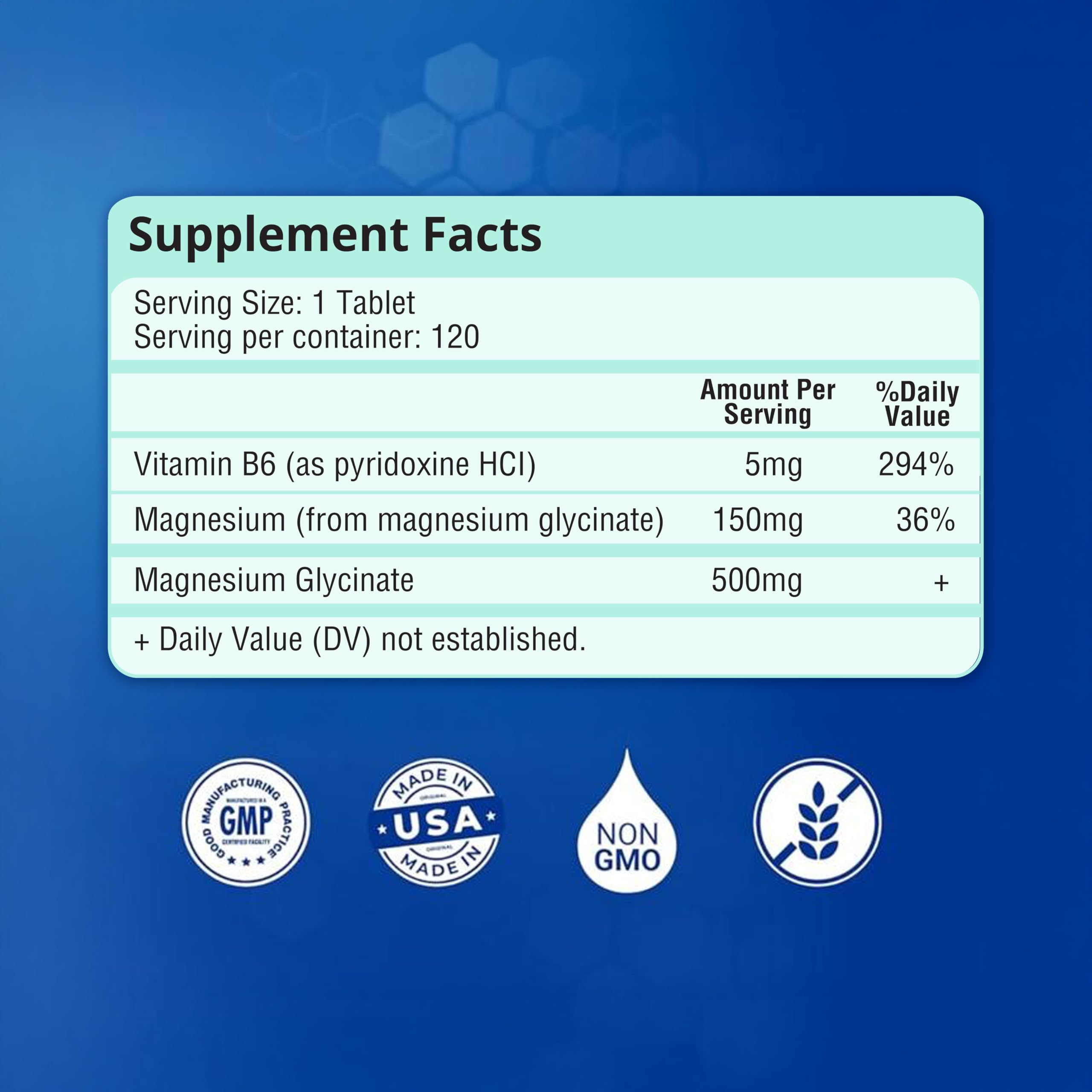 Sarvari Nutrition Magnesium Glycinate 500mg with B6 tablets on a surface