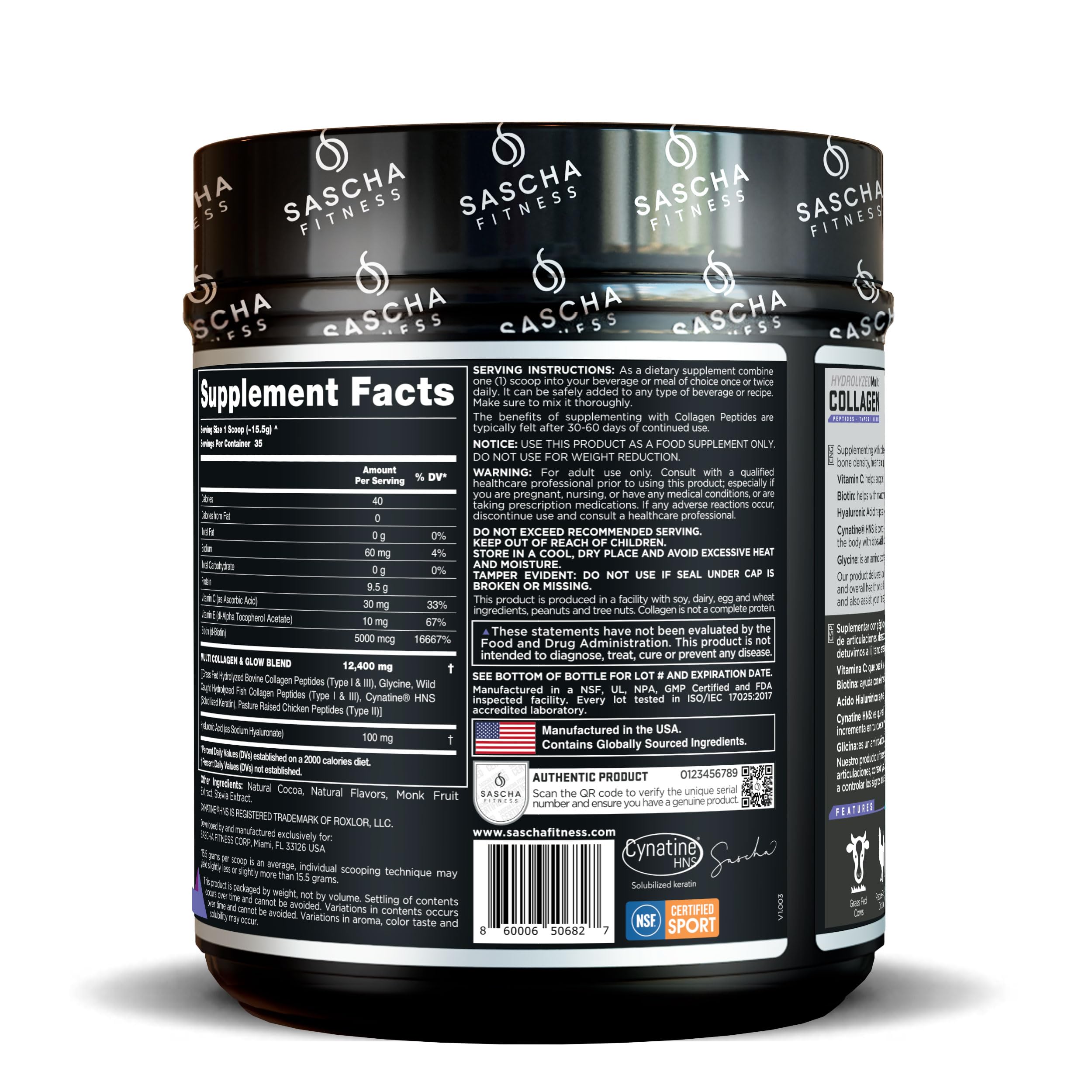 SASCHA FITNESS Collagen Powder 490g in a glass with water