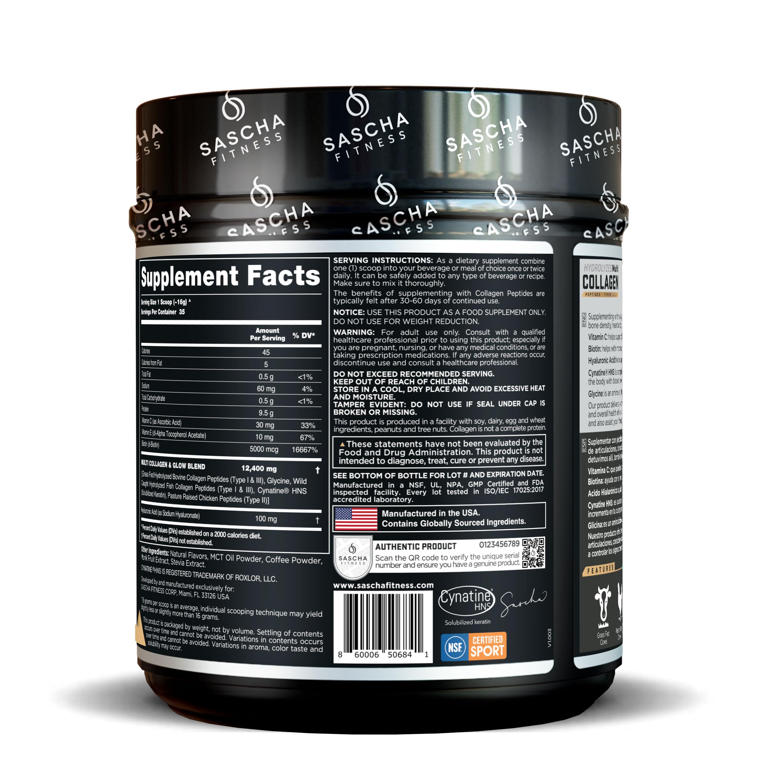 SASCHA FITNESS Collagen Supplement 507g serving suggestion