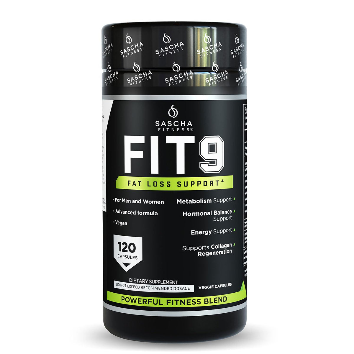 SASCHA FITNESS Fat Burner Supplement front view with capsule bottle