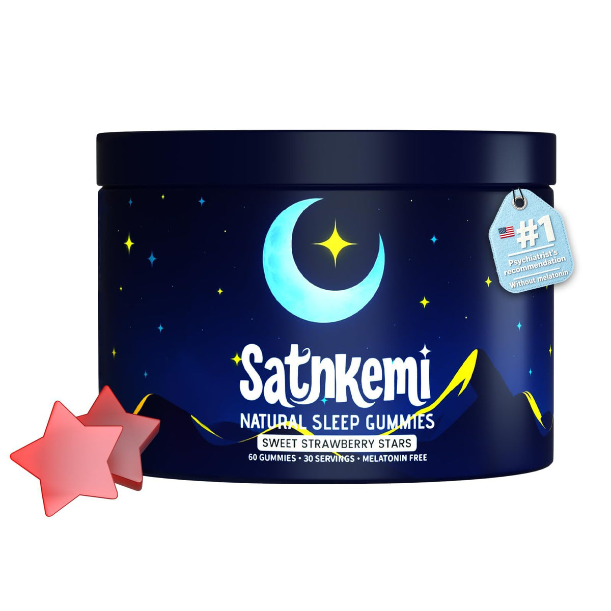Satnkemi Sleep Gummies jar front view with strawberry flavour