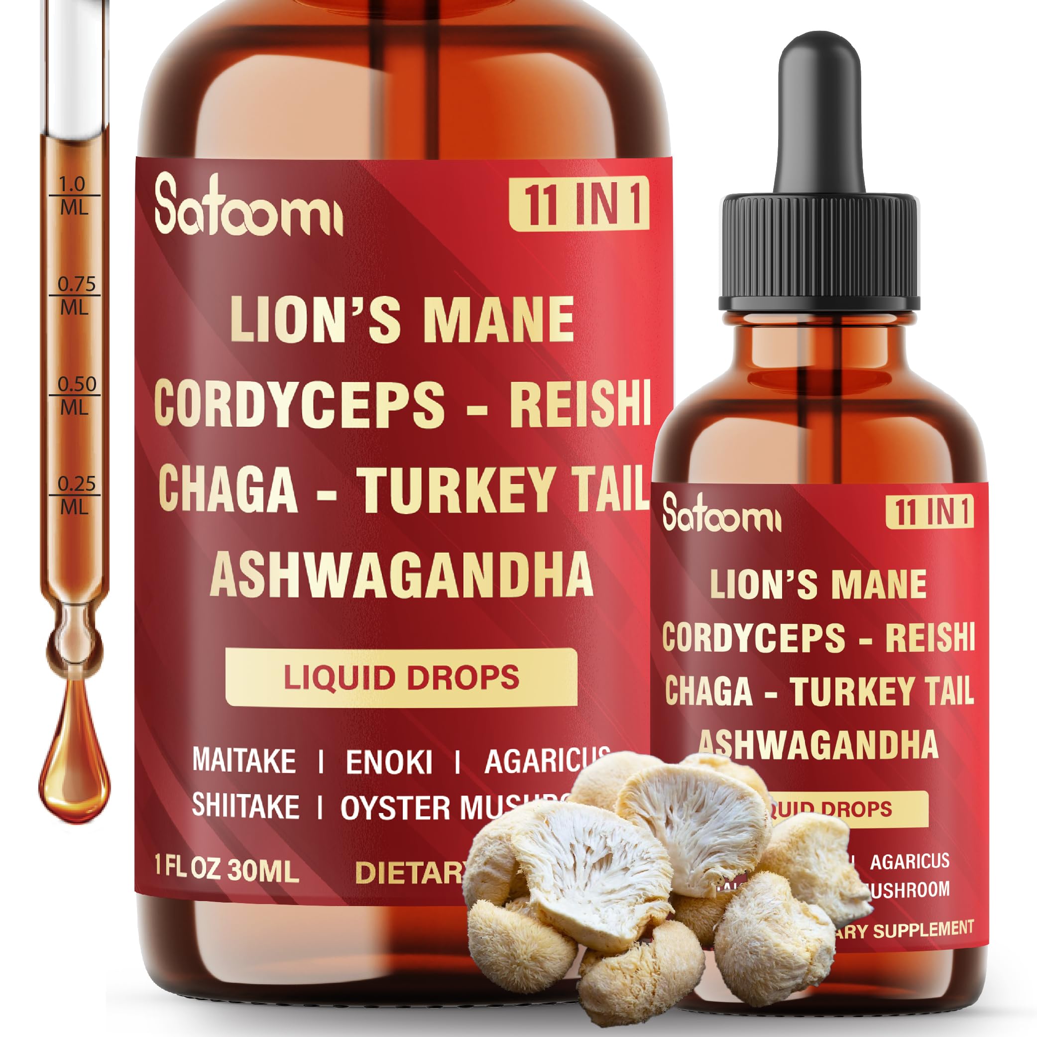 Satoomi 11in1 Mushroom Complex Liquid Supplement 30ml front view