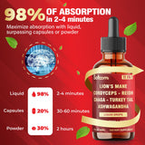 Satoomi 11in1 Mushroom Complex Liquid Supplement 30ml on a wooden table