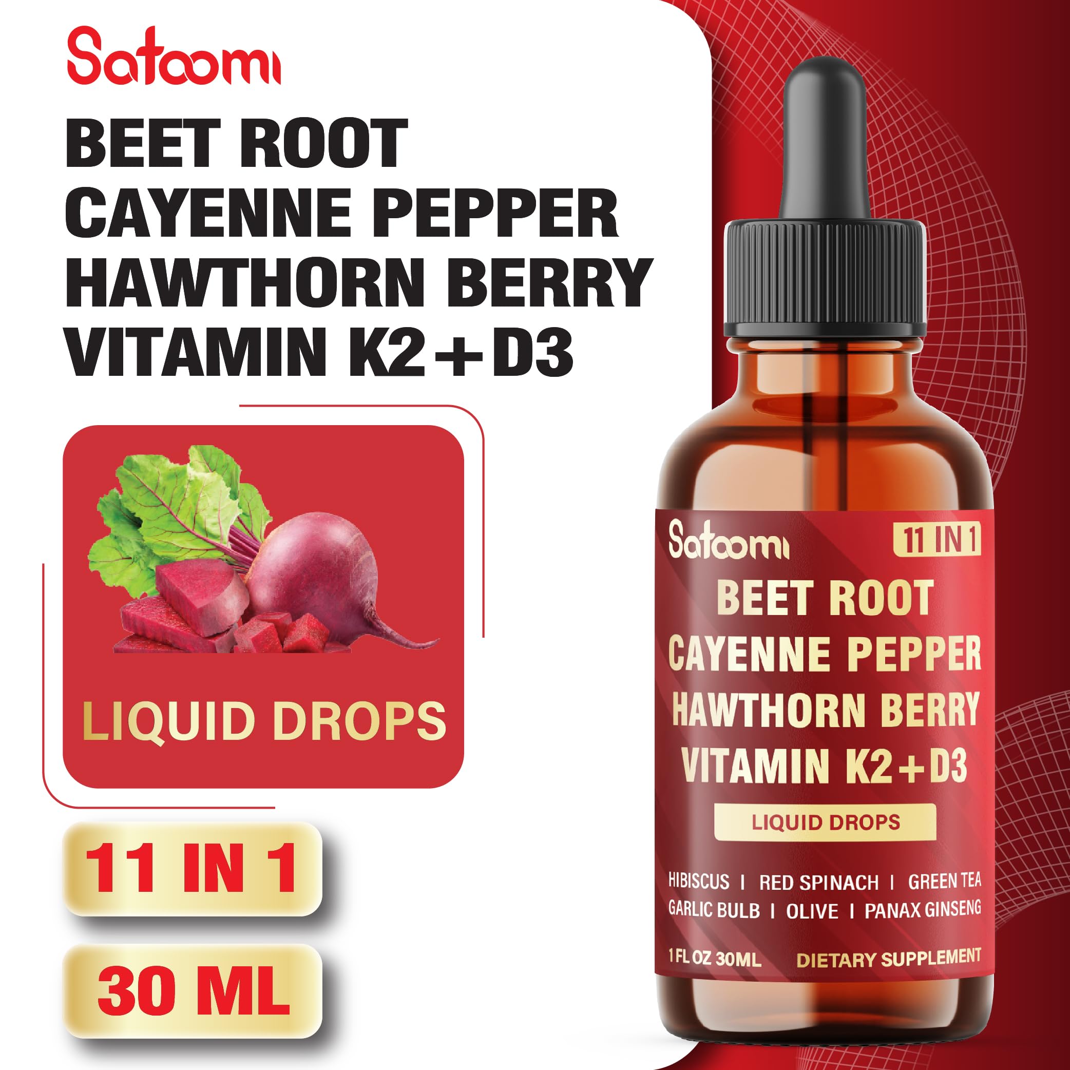 Satoomi Beet Root Liquid Drops 30ml with measuring dropper