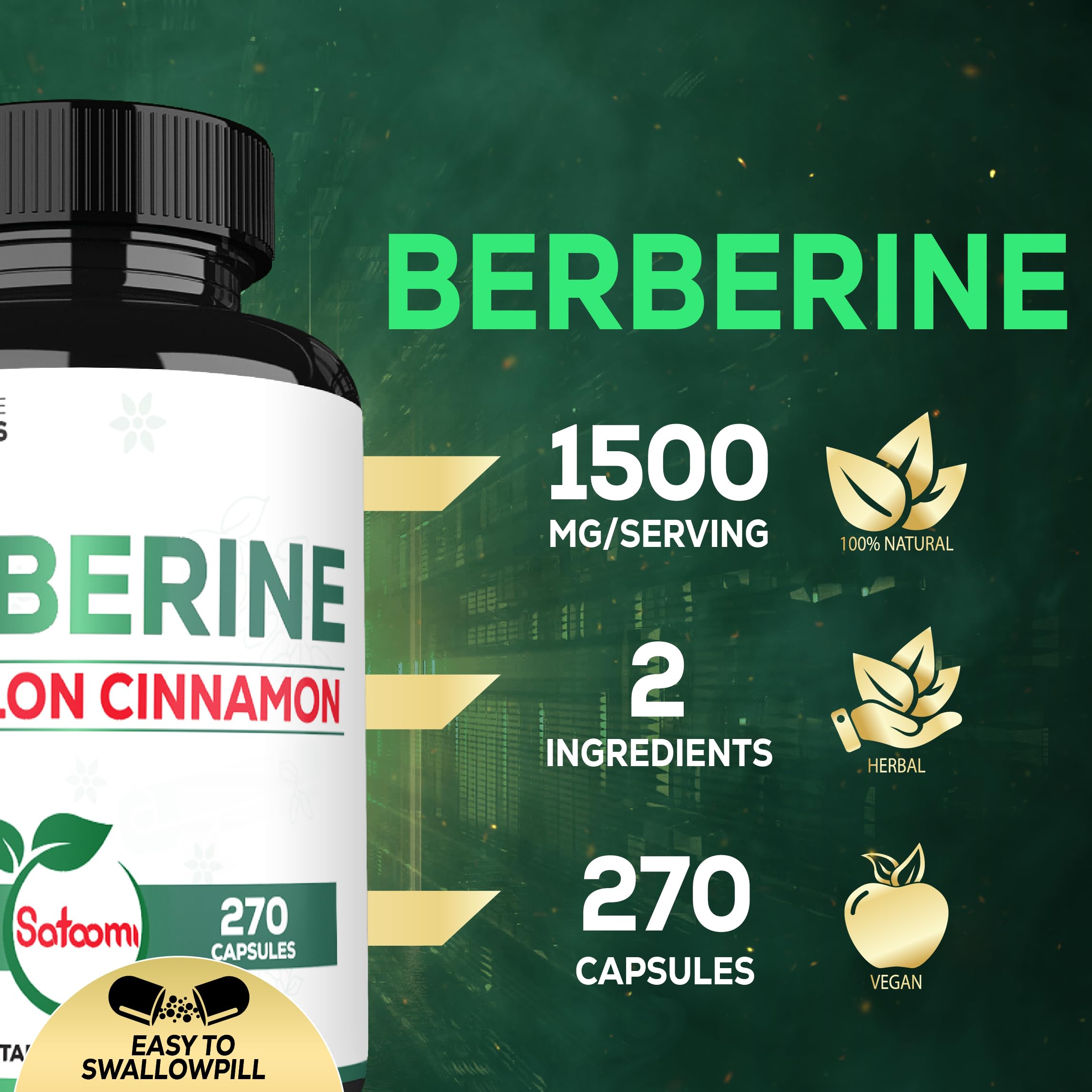 Satoomi Berberine Complex Plus Ceylon Extract capsules close-up