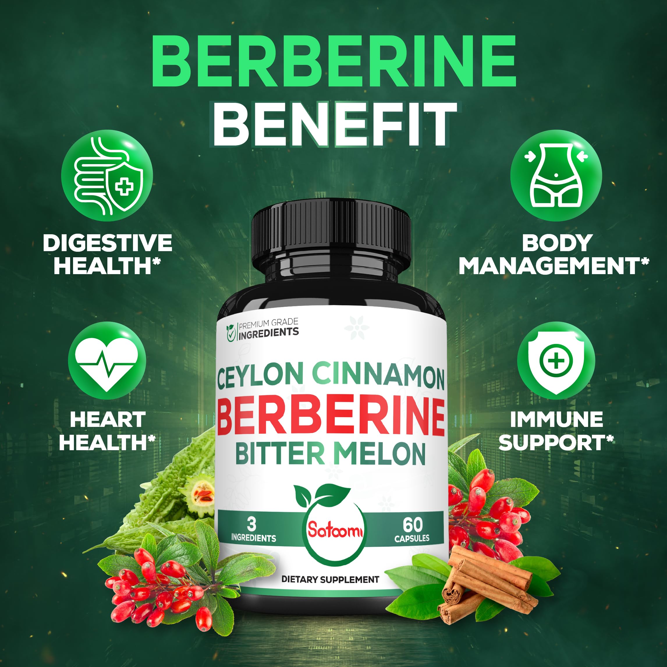Satoomi Berberine HCl Supplement bottle back view