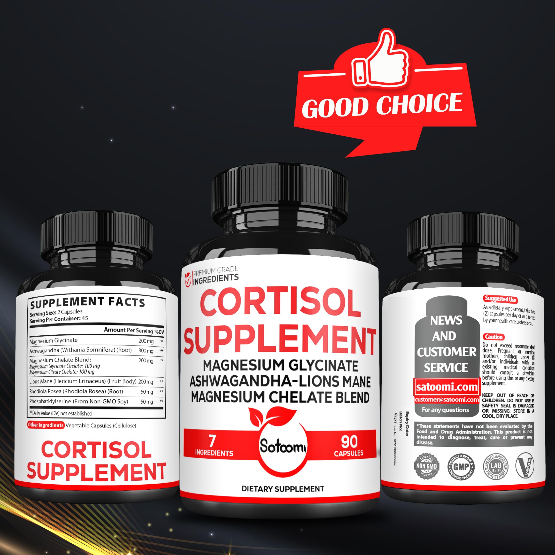 Satoomi Cortisol Supplement capsules in hand