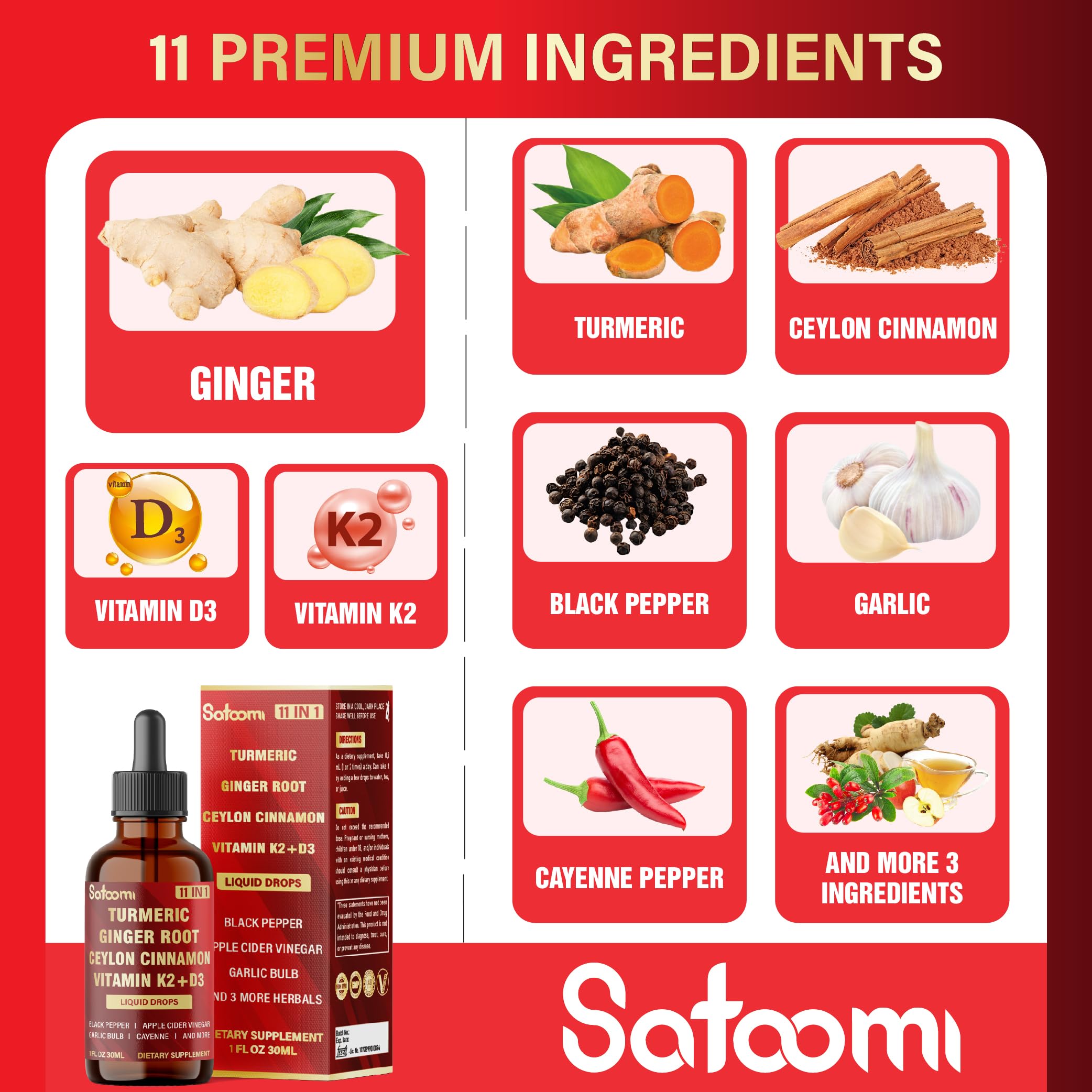 Satoomi Ginger Root Liquid Drops 30ml bottle side view