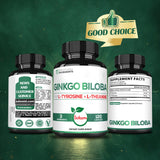 Satoomi Ginkgo Biloba Complex bottle with a glass of water